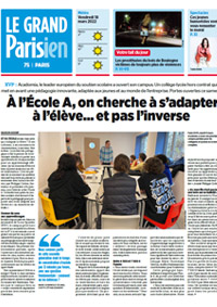 article du Parisien sur l'Ecole A d'Acadomia, paru le 18 mars 2022