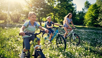 Groupe d'enfant font du vélo en extérieur
