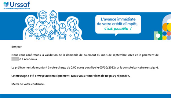 Visualisation de l'email de la deuxième notification urssaf