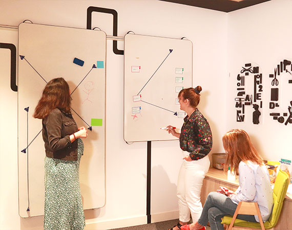 Réunion de brainstorming Acadomia entre 3 collaboratrices