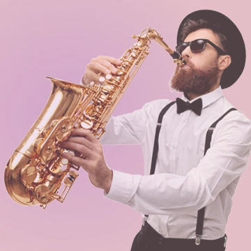 Homme qui joue du saxophone avec Acadomia