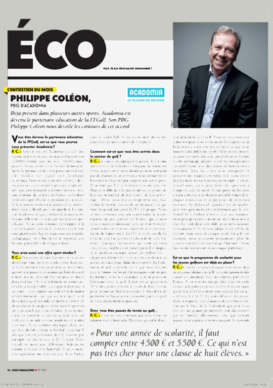 Article Eco entretien Philippe Coléon directeur Acadomia