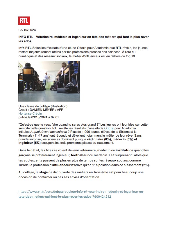 Article INFO RTL paru le 30 octobre 2024