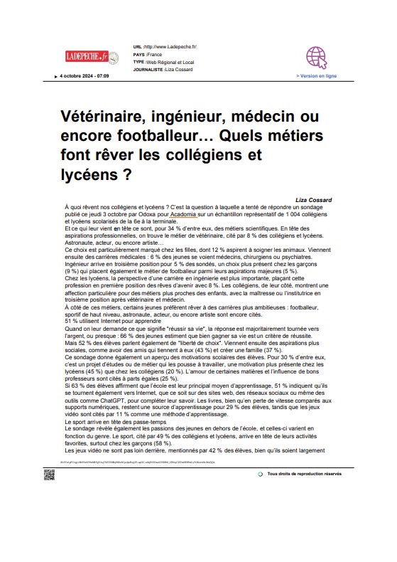Article La depeche paru le 4 octobre 2024