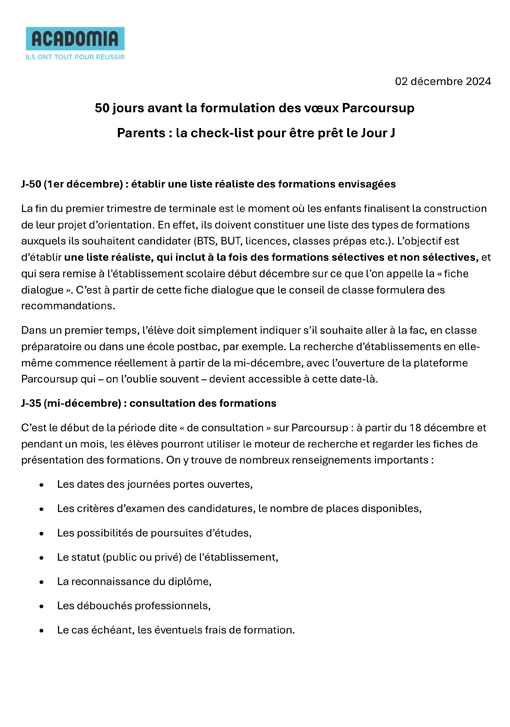CP 50 jours pour preéparer Parcoursup - dec 24