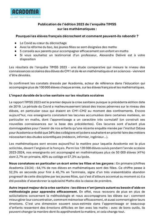 CP enquête timss sur les mathématiques - dec 24