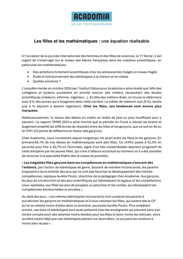 Visuel communiqué de presse Les filles et les maths
