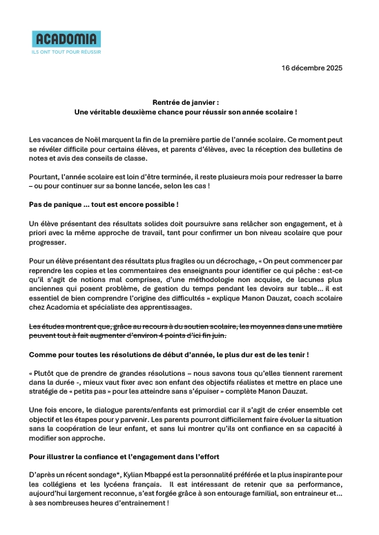 Visuel du communiqué de presse Rentrée de janvier