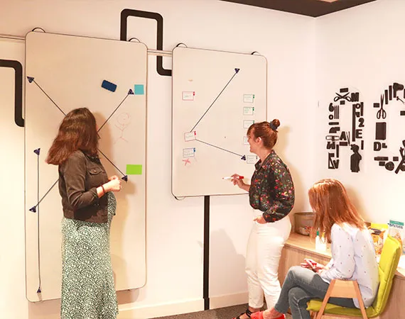 Réunion de brainstorming Acadomia entre 3 collaboratrices