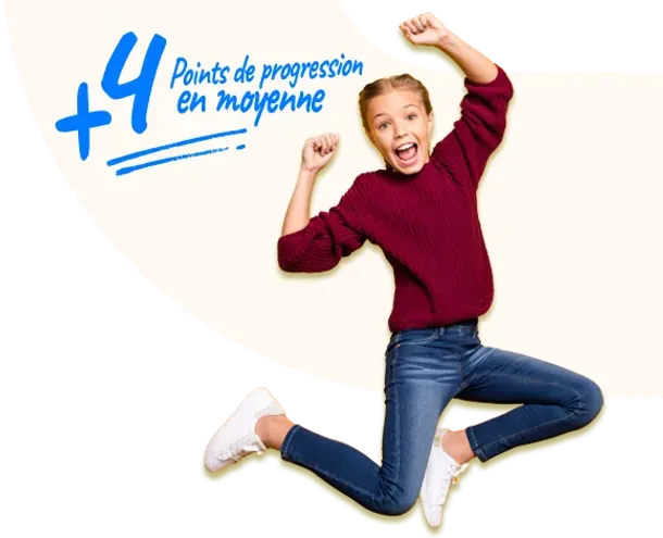 Elève qui saute de joie avec + 4 points de progression en moyenne